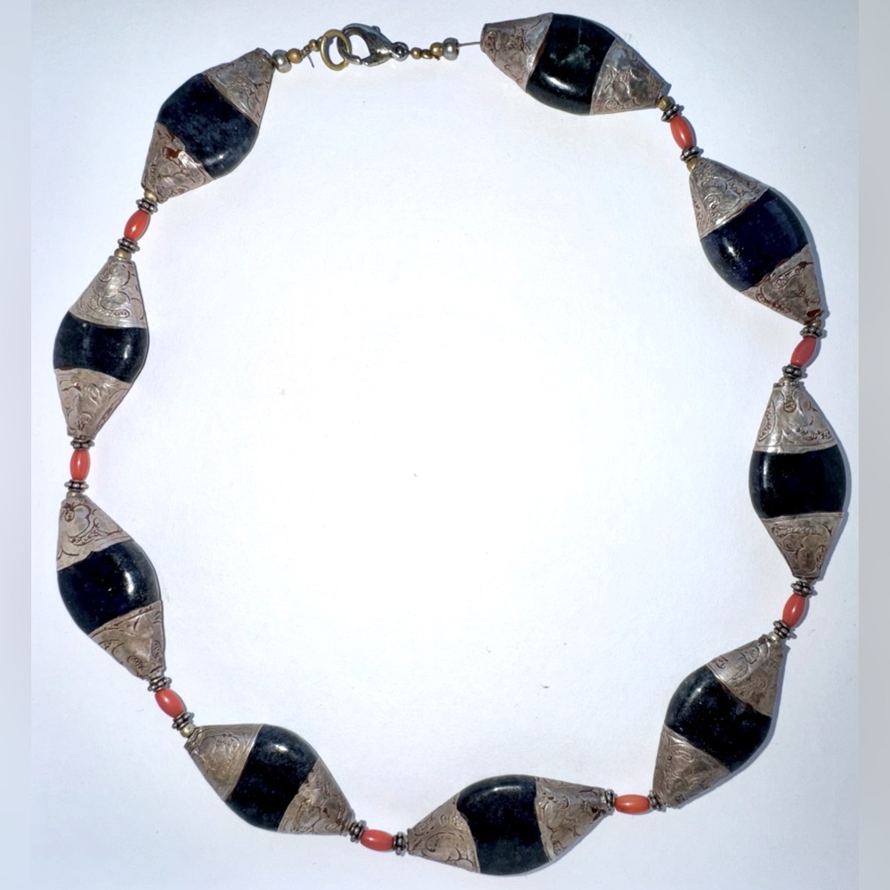 Vintage Handmade Hand Crafted African Moroccan Necklace Jewelry Silver & Stone - Picture 1 of 6